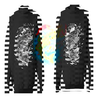 Christmas Bass Fishing Lights Xmas Santa Hat Fish Sweatshirt | Seseable CA