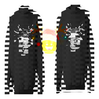 Christmas Building Bricks Head With Santa Hat Antlers Lights Sweatshirt | Seseable CA