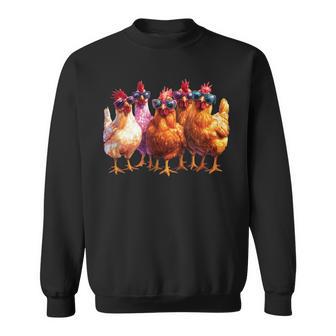 Cool Chickens Sunglasses Graphic Humor Farm Sweatshirt - Thegiftio UK
