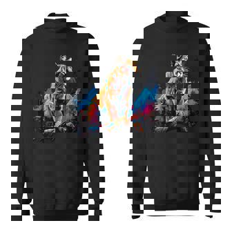 Cool Lion Cougar On Colorful Painted Mountain Lion Cougar Sweatshirt | Mazezy