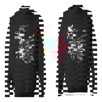 Cool Patriotic Goat In American Flag Cape With Sunglasses Sweatshirt - Monsterry