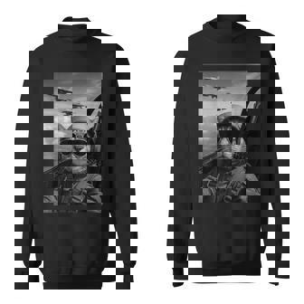 Cool Pilot Cat Selfie Fighter Jets Humor Graphic Cat Lovers Sweatshirt | Seseable FR