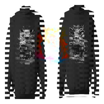 Cool Wild Boar On Colorful Painted Wild Boar Feral Hog Sweatshirt | Mazezy