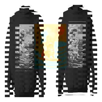 Corgi Surfing Japanese Wave Sweatshirt - Monsterry