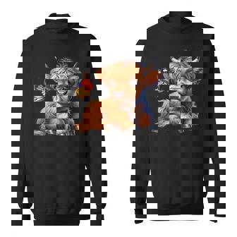 Cow Scottish Highland Cow With Butterfly Highland Cow Sweatshirt - Thegiftio