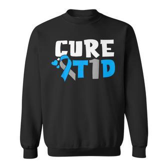 Cure T1d Diabetes Awareness Type 1 Blue Ribbon Sweatshirt | Mazezy