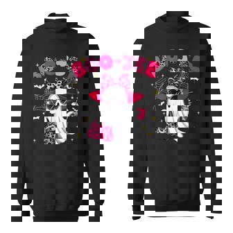 Cute Boo Jee Ghost Halloween Pink Leopard Bow Ghost Sweatshirt | Mazezy