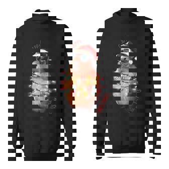 Cute Capybara Christmas Lights With Sunglass Animal Lover Sweatshirt | Mazezy