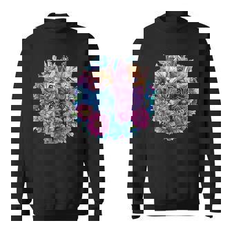 Cute Cats Surrounded By Vibrant Flowers Sweatshirt | Seseable CA