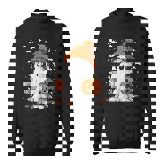 Cute Halloween Ghost With Pumpkin Spice Drink Spooky Season Sweatshirt | Seseable FR