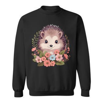 Cute Hedgehog With Flowers I Hedgehog Sweatshirt - Thegiftio UK