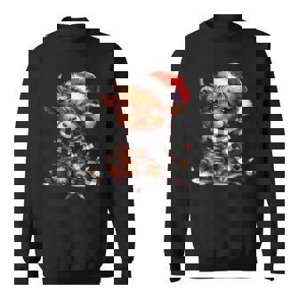 Cute Highland Cow Christmas Lights Santa Hat Winter Girly Sweatshirt | Seseable CA