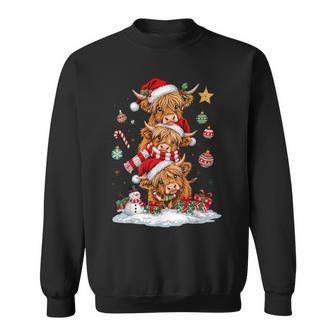 Cute Highland Cow Christmas Trees Santa Xmas Tree Pajamas Sweatshirt | Seseable UK