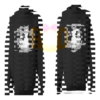 Cute Leopard Print Boo Ghost With Pink Bow Halloween Sweatshirt | Seseable FR