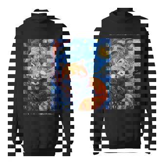 Cute Red Panda Bear Van Gogh Style Starry Night Graphic Sweatshirt - Monsterry