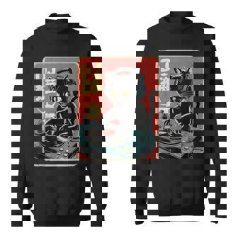 Dj Cat Cool Music Japanese Black Cat Djing Cat Lover Sweatshirt | Seseable CA