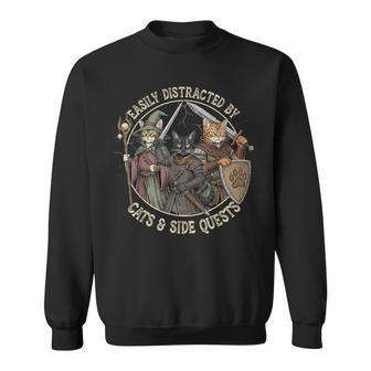 Easily Distracted By Cats Side Quests Gamer Vintage Sweatshirt - Thegiftio UK