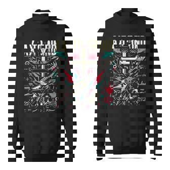 Edgy Christian Cross Ax To Grind Metal Guitarist Distressed Sweatshirt Unisex | Mazezy