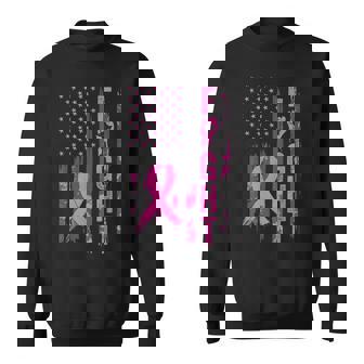 Fight Usa Flag Breast Cancer Awareness Patriotic Pink Ribbon Sweatshirt | Mazezy