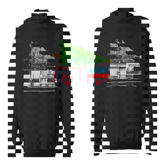 Fire Truck Christmas Tree Xmas Lights Firefighter Holiday Sweatshirt | Seseable CA