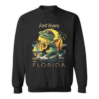 Fort Myers Florida Vacation Cute Alligator Sunset Souvenir Sweatshirt - Thegiftio