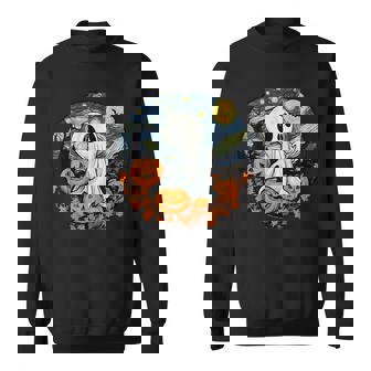 Fun And Spooky Impressionist Starry Night Ghost Halloween Sweatshirt Unisex | Mazezy