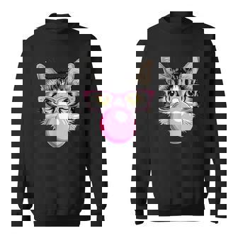 Cat With Glasses Blowing Bubble Gum Sweatshirt | Mazezy