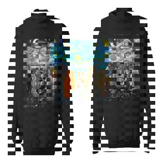 Cat Starry Night Van Gogh Cats Rooftop Scene Feline Sweatshirt | Mazezy