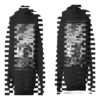 Dog Pitbull Selfie With Ufos Alien Novelty Sweatshirt | Mazezy