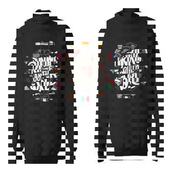 Drinking Around The World Drink Drinking Around The World Drink Black -Adults Short Sleeve - Polyester 100 Modern Cartoon Round Collar Small Sweatshirt - Thegiftio