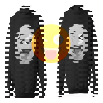 Emoticon Winking Face Stuck-Out Tongue Winking Eye Sweatshirt - Monsterry