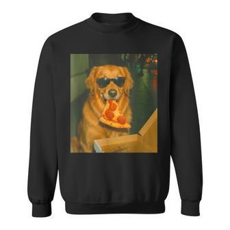 Golden Retriever Dog Eating Pizza Meme Retro Sweatshirt - Thegiftio UK