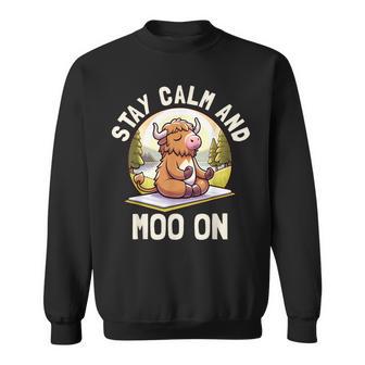 Highland Cow Stay Calm Moo On Farm Animal Graphic Sweatshirt - Thegiftio UK