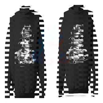 Husky Dog Playing Video Games Dog Playing Video Games Sweatshirt - Monsterry