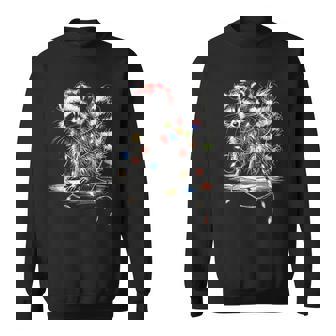 Raccoon Santa Hat Christmas Tree Lights Pajama Sweatshirt | Mazezy