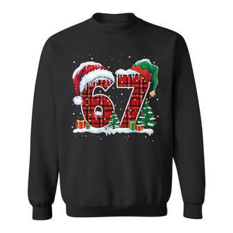 Six Seven 6 7 Meme 67 Christmas Red Plaid Xmas Pajamas Sweatshirt - Monsterry