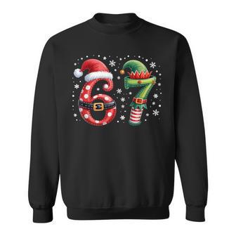Six Seven 6 7 Meme Christmas Humor Santa Elf Number Sweatshirt - Thegiftio UK
