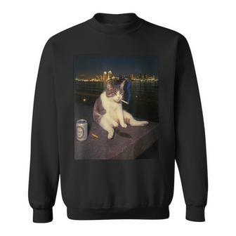 Smoking Cat Cigarette Kitty Gen Z Meme Cat Lovers Sweatshirt | Seseable UK