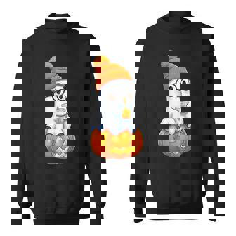 Ghost With Bubble Tea And Pumpkin Halloween Sweatshirt | Mazezy