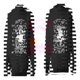 Give Breast Cancer The Boot Ghost Cowgirl Cancer Awareness Sweatshirt - Thegiftio