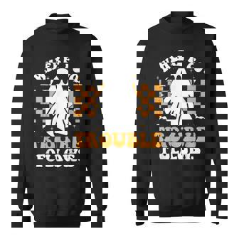 Where I Go Trouble Follows Matching Halloween Pajama Couples Sweatshirt | Mazezy