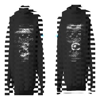 Gorilla Drawing Portrait Animal Blue Eyes Graphic Monkey Sweatshirt - Thegiftio