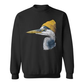 Great Blue Heron Birding Yellow Beanie Sweatshirt - Monsterry