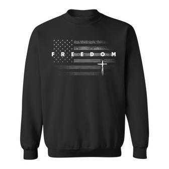 Grunge American Flag And Cross Faith Family Freedom Sweatshirt - Thegiftio UK