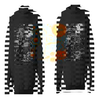 Halloween Black Cat Van Gogh Starry Night Cat Lovers Cat Sweatshirt | Seseable CA