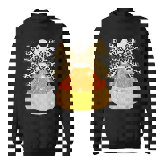 Halloween Candy Corn Leopard Coquette Bow Spooky Season Sweatshirt | Mazezy