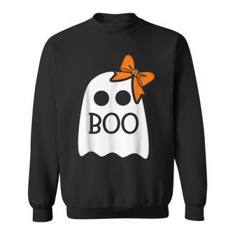 Halloween Ghost Boo With Bow Sweatshirt - Thegiftio