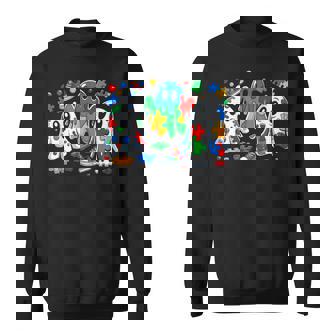 Halloween Ghost Colorful Puzzle Ribbon Autism Awareness Sweatshirt | Seseable FR