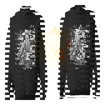 Halloween Ghost With Flowers Vintage Sweatshirt | Seseable FR