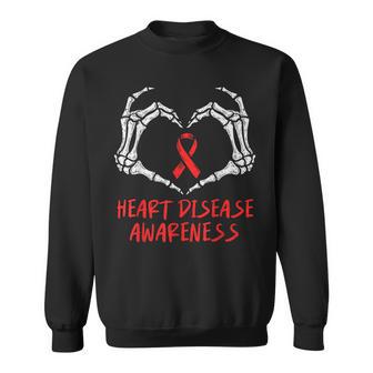 Heart Health Skeleton Red Ribbon Heart Disease Awareness Chd Sweatshirt - Thegiftio UK